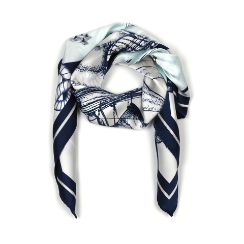 Jedwabna apaszka dwustronna motyw morski 65x65cm AD7-014