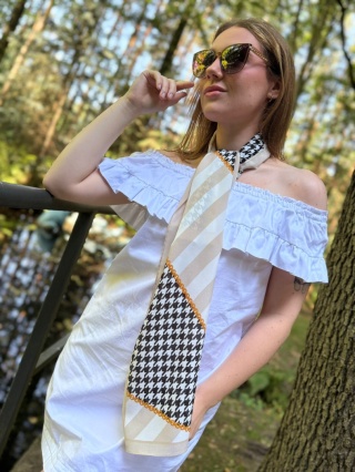 Unikat jedwabny szalik dwustronny 145x30cm SDM-10