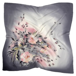 AM5-421 Hand-painted Silk Scarf Flowers, 55x55cm