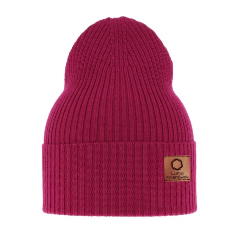 Burgundy women's merino hat with turn-up