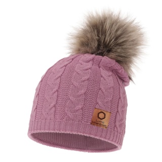 Women's wool hat purple with pompom, braid weave