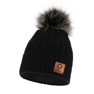 Women's winter hat with merino wool pompom purple