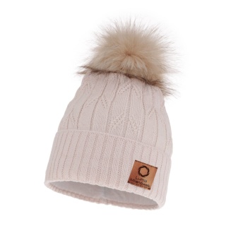 Women's winter hat with merino wool pompom powder pink