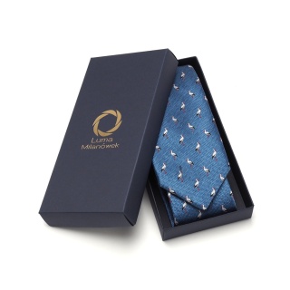 Krawat myśliwski bociany niebieski OUTLET-KM-143