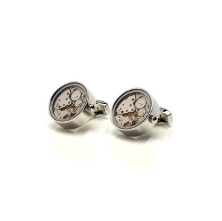 Silver watch mechanism cufflinks