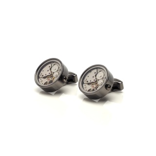 Titanium cufflinks with watch movement