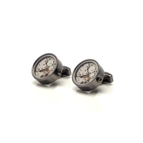 Titanium cufflinks with watch movement