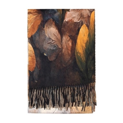 Viscose scarf with flowers, brown, 200x70cm