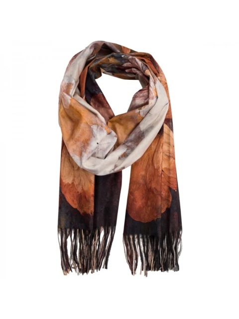 Szal wiskozowy w kwiaty brąz 200x70cm