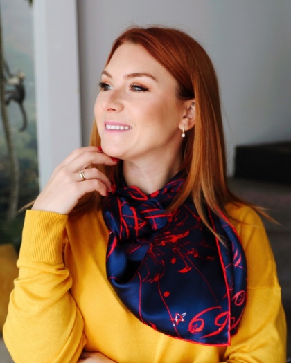 Unique silk zodiac scarf Cancer Anna Halarewicz 90x90 cm AD-011