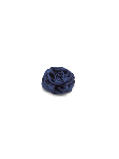Silk rose brooch small navy blue