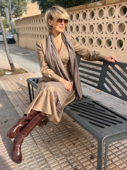 Khaki szal damski zimowy Cashmere Touch Collection 200x70cm