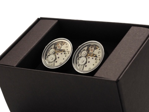 Spinki do mankietów z mechanizmem zegarka srebrne