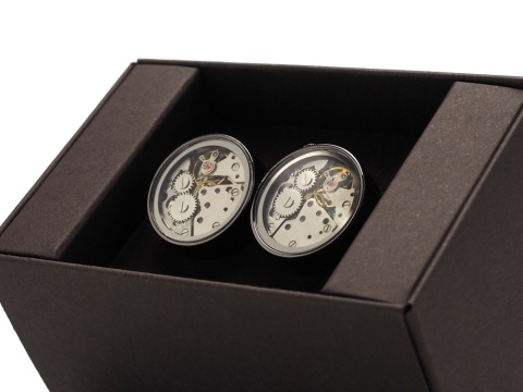 Titanium cufflinks with watch movement