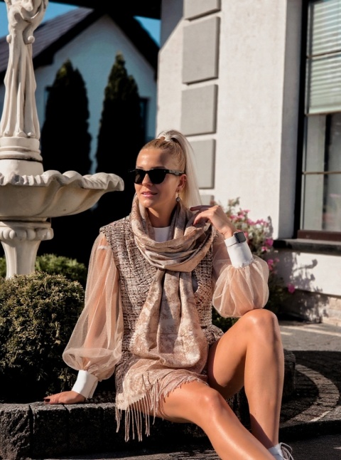 Szalik zimowy Toile de Jouy Collection beżowy 200x70cm