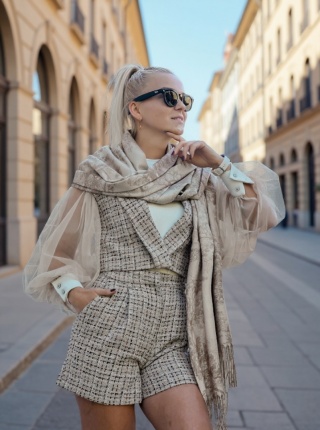 Toile de Jouy Collection winter scarf beige 200x70cm