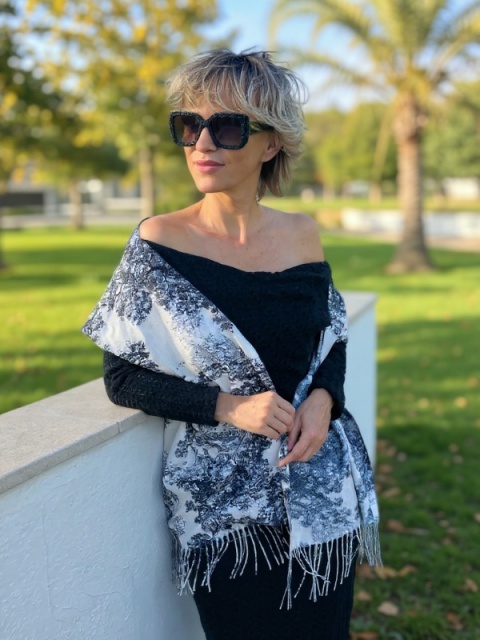 Szalik zimowy Toile de Jouy Collection czarny 200x70cm