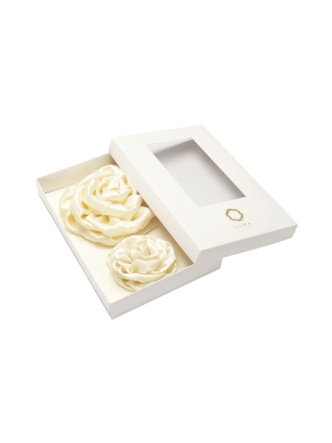 Set: silk rose brooch small + large ceru