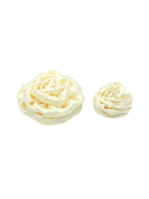 Set: silk rose brooch small + large ecru BRZ-02