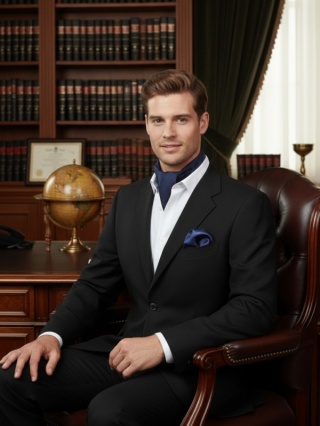 Jedwabna apaszka męska pod szyję ciemnobłękitna 67x67cm CM6-014