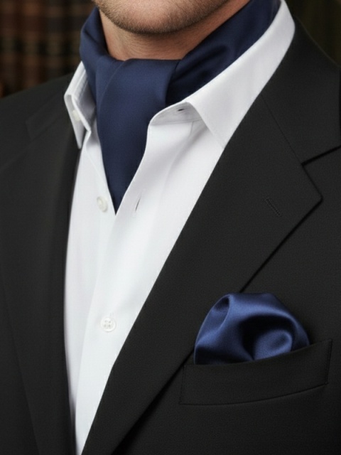 Jedwabna apaszka męska pod szyję ciemnobłękitna 67x67cm CM6-014