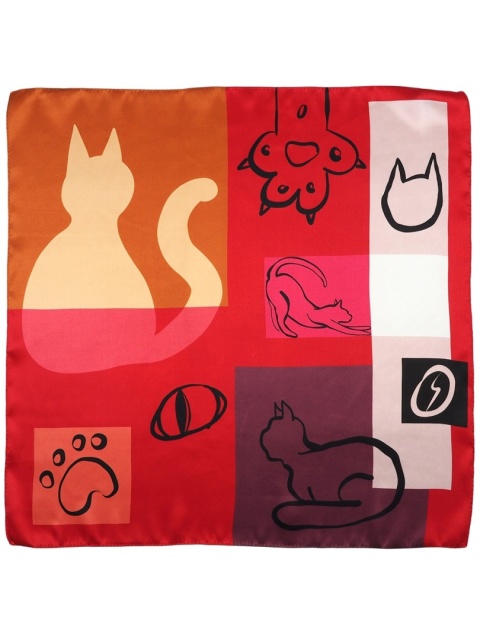 Women's silk scarf with cats 68x68cm AD7-084