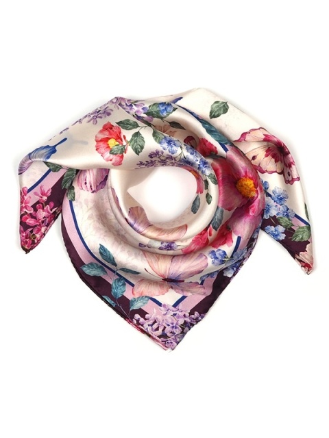 Różowa apaszka na szyję Motyle 53x53 cm AD5-082