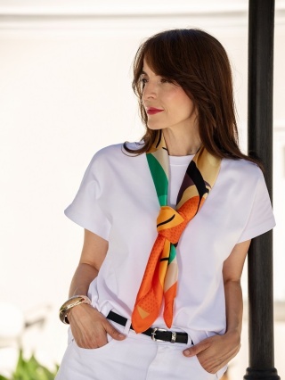 Multicolor silk scarf with pop art motif 88x88cm AD-006