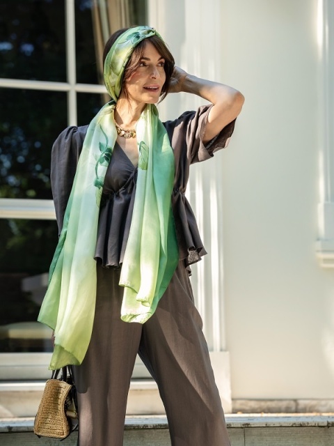 Elegancki zielony szal do sukni wieczorowej habotai 250x90cm SZM-094