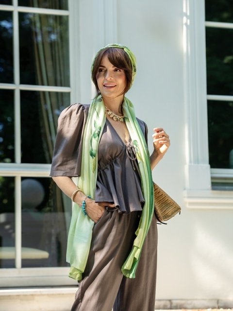 Elegancki zielony szal do sukni wieczorowej habotai 250x90cm SZM-094