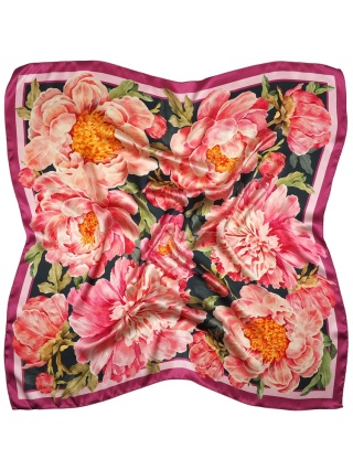 Jedwabna apaszka dwustronna piwonie 88x88cm AD-001
