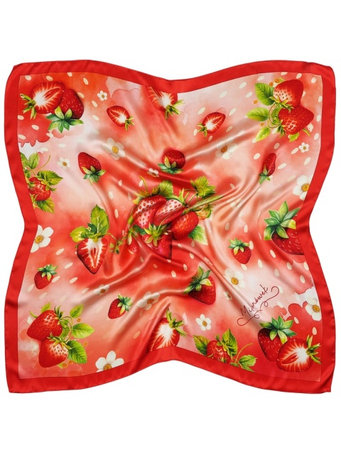 Silk two-sided scarf in strawberries from Milanówka