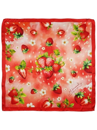 Double-sided silk scarf with strawberries from Milanówek 88x88cm AD-071