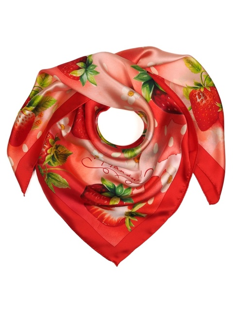 Double-sided silk scarf with strawberries from Milanówek 88x88cm AD-071