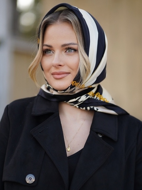 AD-003 Apaszka jedwabna drukowana dwustronnie, pepitka 90x90 cm