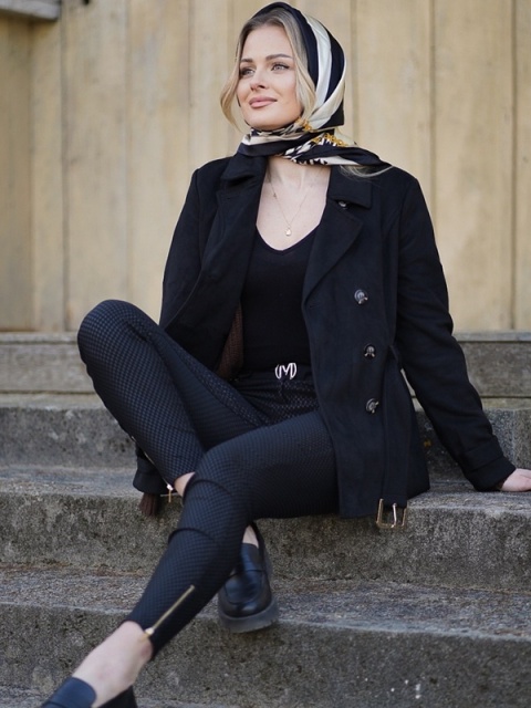 AD-003 Apaszka jedwabna drukowana dwustronnie, pepitka 90x90 cm