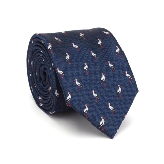 Jedwabny krawat myśliwski bociany granatowy KR-047