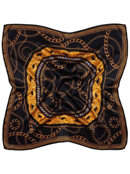 Jedwabna apaszka z motywem jeździeckim ciemna 88x88cm AD-025