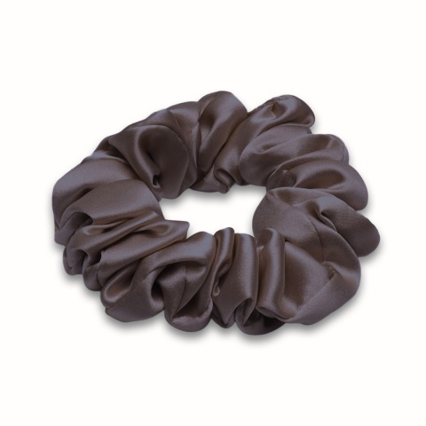 Jedwabna gumka do włosów scrunchie fioletowo-beżowa JGS-018
