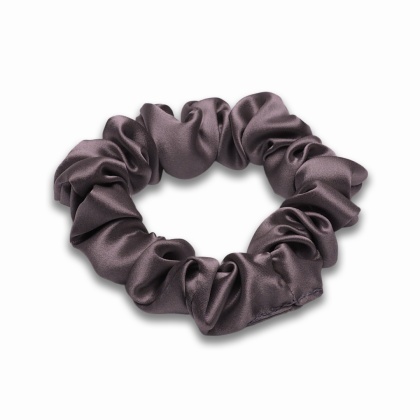 Satynowa gumka do włosów frotka scrunchie slim fioletowa beżowa
