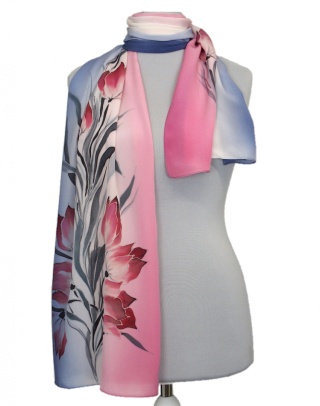 Hand painted silk long scarf 170x45cm SZ-367