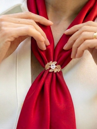 Scarf brooch, scarf clip, scarf jewelry, leaves with cubic zirconia