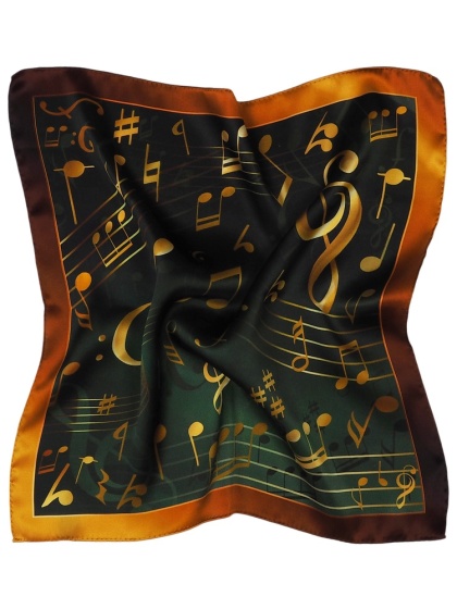 Silk scarf in notes bottle green 53x53 cm AN5-028