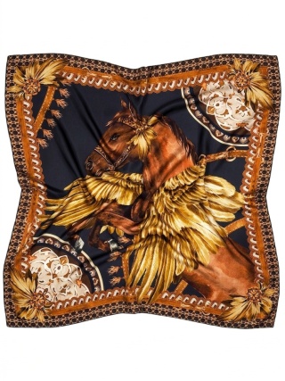 Przedsprzedaż! Jedwabna apaszka damska koń złoty 110x110 cm AD-010