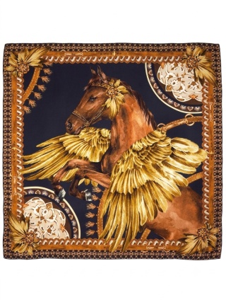 Przedsprzedaż! Jedwabna apaszka damska koń złoty 110x110 cm AD-010