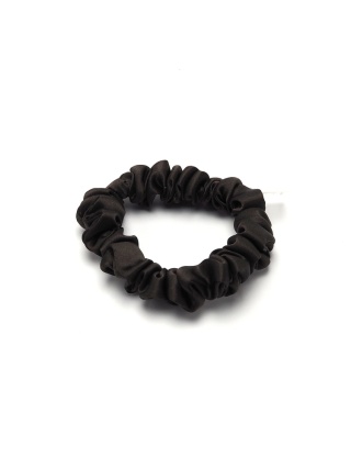 Satynowa gumka do włosów frotka scrunchie slim brązowa JGM-24