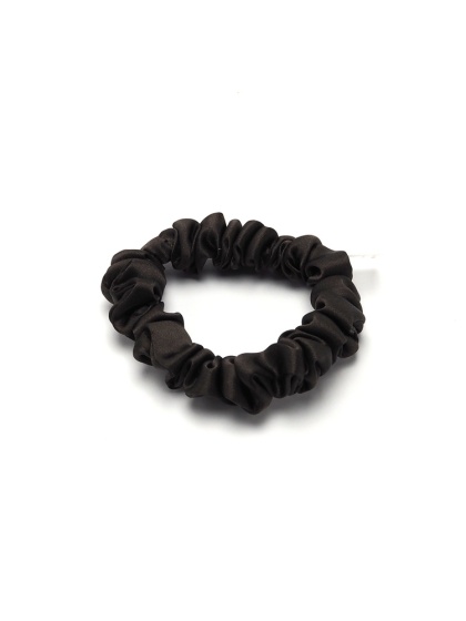 Satynowa gumka do włosów frotka scrunchie slim brązowa JGM-24