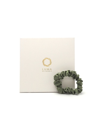 Satin hair eraser scrunchie slim olive JGM-07
