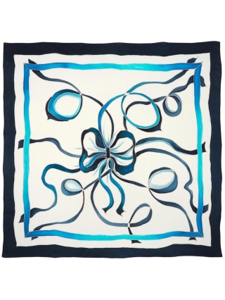 Apaszka jedwabna ręcznie malowana w niebieskie wstążki 90x90cm AM-080
