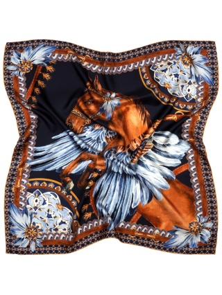 Silk scarf female silver horse, twill 88x88 cm AD-011t